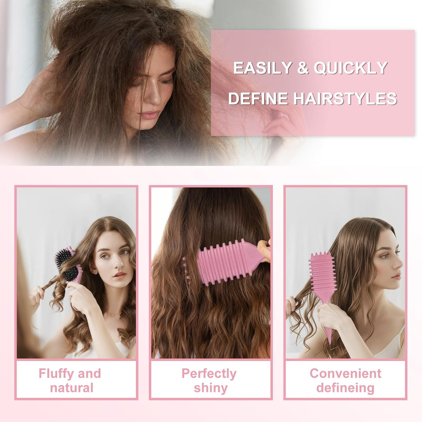 Skiennix Curly Hair Brush - Curl Defining Styling Tool for Women | Pink Color