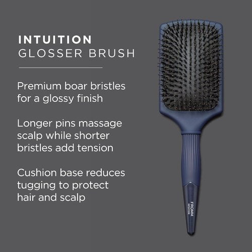 Fromm Professional Intuition Glosser Paddle Brush - Smooth & Glossy Boar Bristle for Healthy Hair, Navy