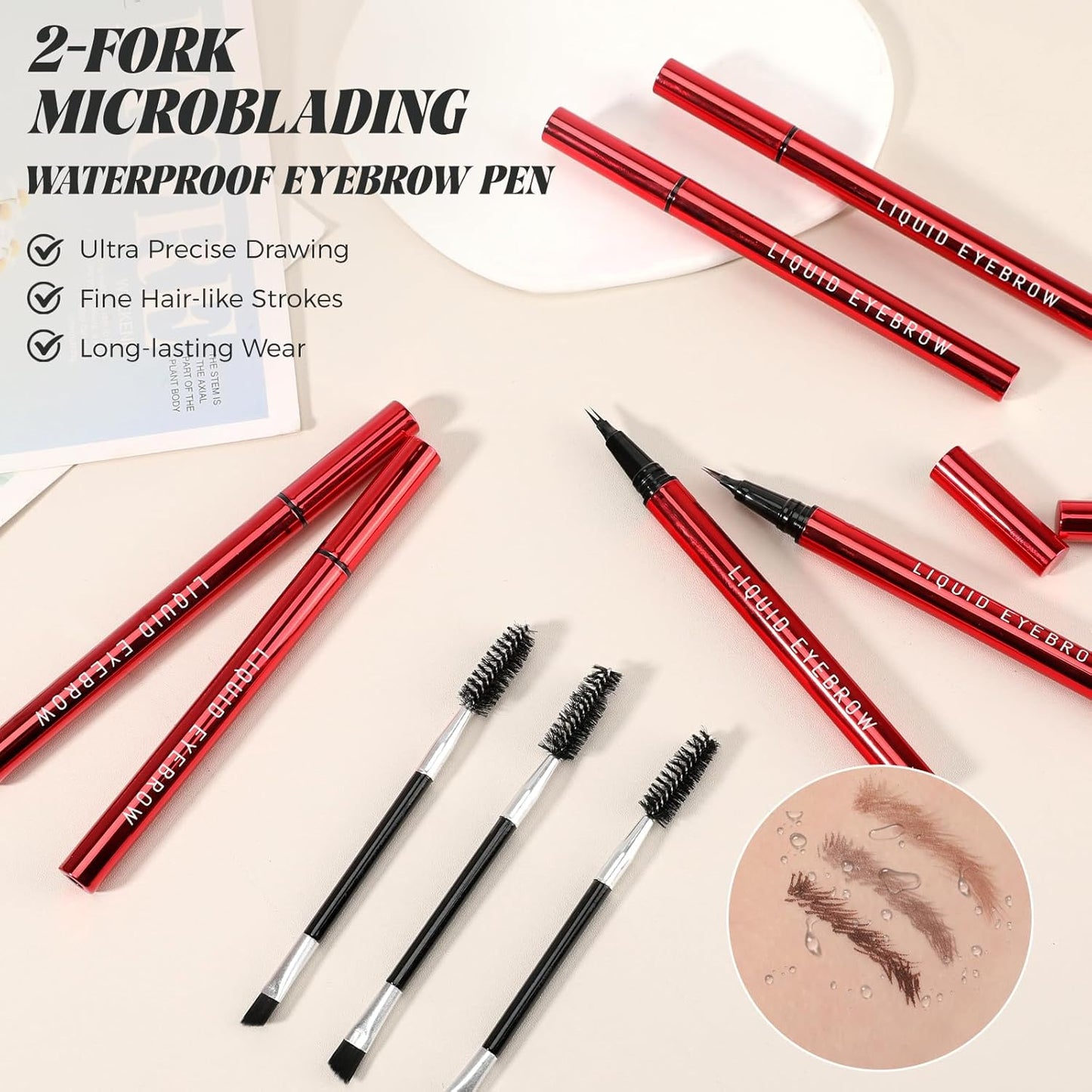 Skiennix Microblading Eyebrow Pencils - Waterproof & Long-Lasting, 2-Fork Tip, Dark Brown (2PCS)