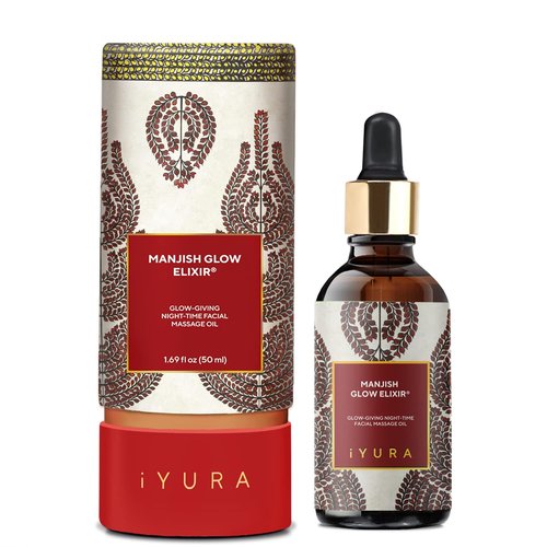 iYURA Manjish Glow Elixir - Natural Face Moisturizer for Dewy Skin & Clarity | Lightweight Night Oil, 1.69 fl oz