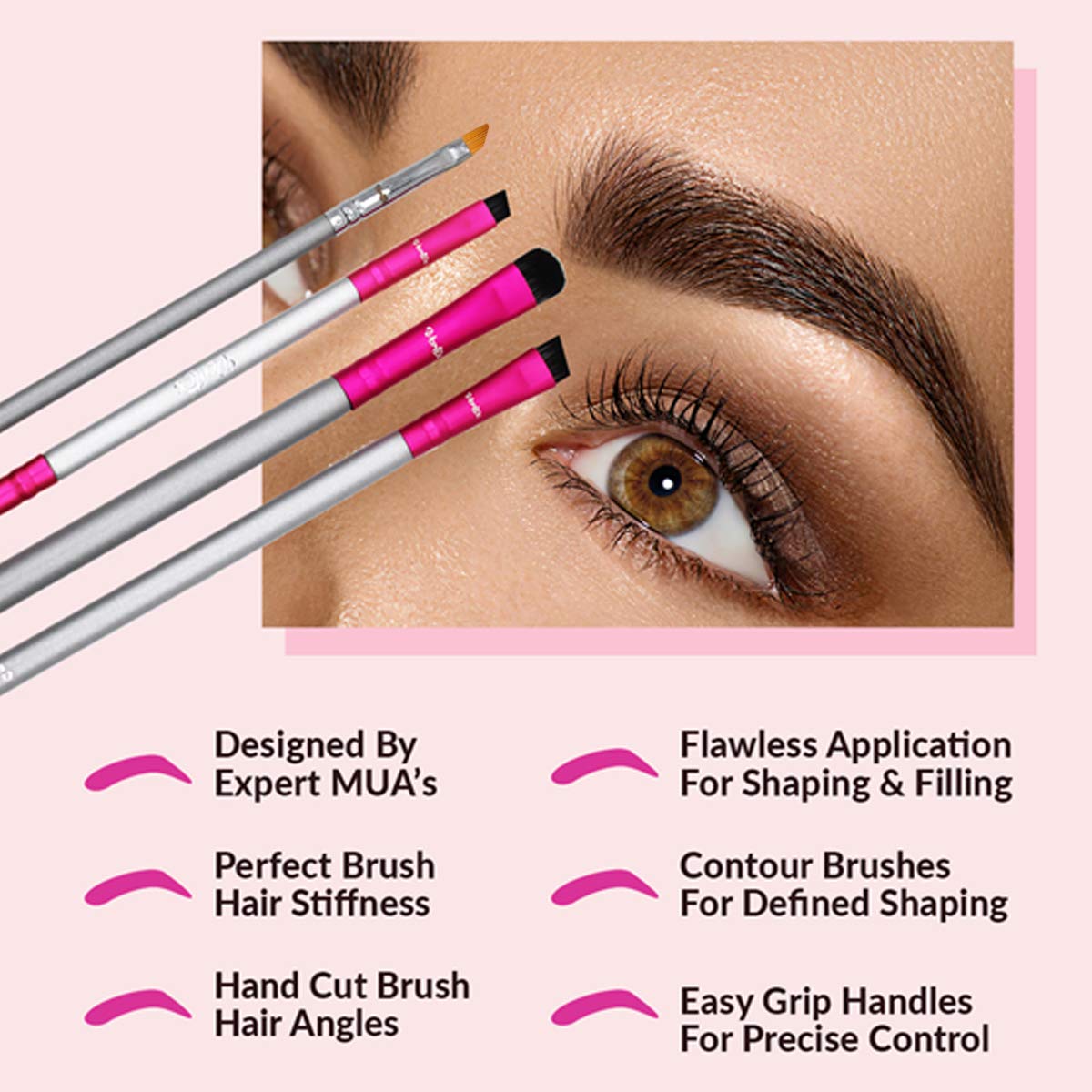 Skiennix Eyebrow Brush Kit - Thin Angled Brushes for Shaping & Concealing | Duo Spoolie & Firm Bristles