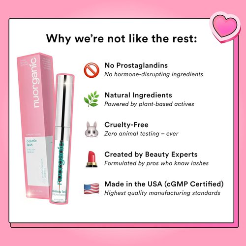 NuOrganic Cosmic Lash Serum - Eyelash Growth Serum for Thicker, Longer Lashes | 8ml XL Size | Made in USA