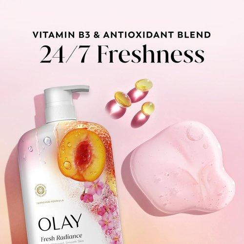 Olay Body Wash - Fresh Radiance Formula with Vitamin B3 & Antioxidants | Peach & Cherry Blossom Scent, 29 fl oz