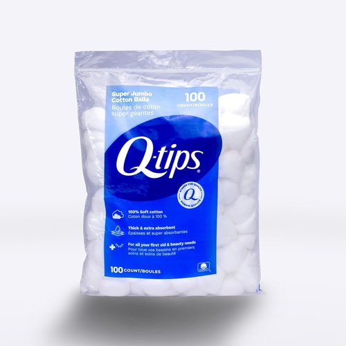 Q-Tips Super Jumbo Cotton Balls - 100% Thick Cotton for Beauty, First Aid & Baby Care | 100 Count