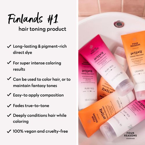 FOUR REASONS Color Mask | Intense Orange Hair Dye - Vegan Semi-Permanent Toning Treatment - 6.76 fl oz