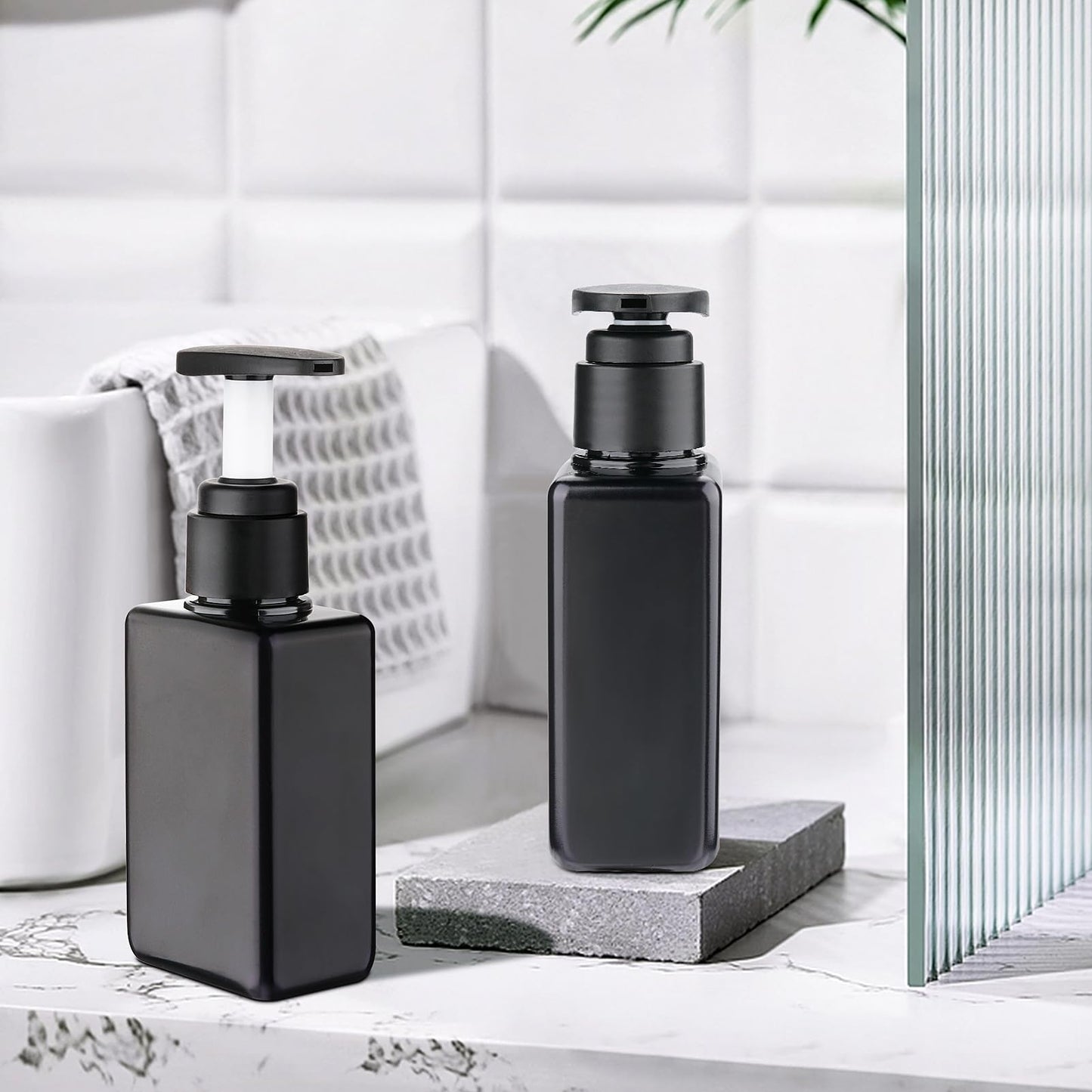 Hethyo Travel Bottles Travel Accessories Toiletries 4 Pack 3.7oz/110ml Travel Shampoo And Conditioner Bottles Empty Plastic Pump Bottle Dispenser Travel Size Bottles (4blank black)