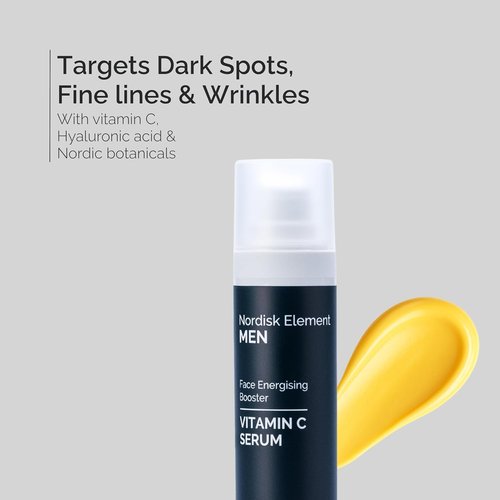 Nordisk Element Vitamin C Face Serum for Men - Brightening Anti-Aging Hydrating Moisturizer with Hyaluronic Acid | 1 Fl Oz