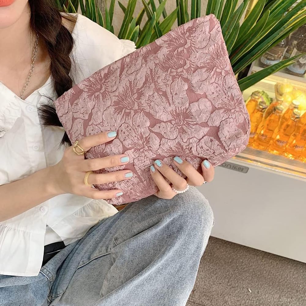 Cosmetic Bags for Women Makeup Bag Large Capacity Purse Travel Toiletry Zipper Storage Pouch Make up Brushes Organizer for Gifts (Digital flower, pink)