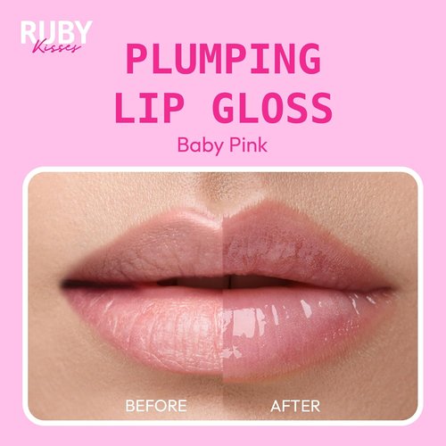 Ruby Kisses Plumping Lip Gloss - Hydrating High-Shine Volumizing Formula with Hyaluronic Acid & Vitamin E | Baby Pink, 0.15 Fl Oz