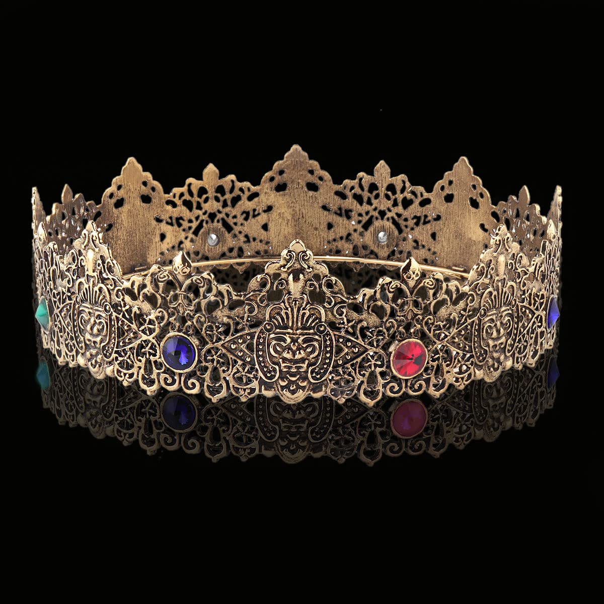 King Men Tiara Crown Imperial Medieval Headband Crystal Pageant Costumes For Birthday Party Prom Halloween Hair Accessories (Dark Gold With Colorful Stone)