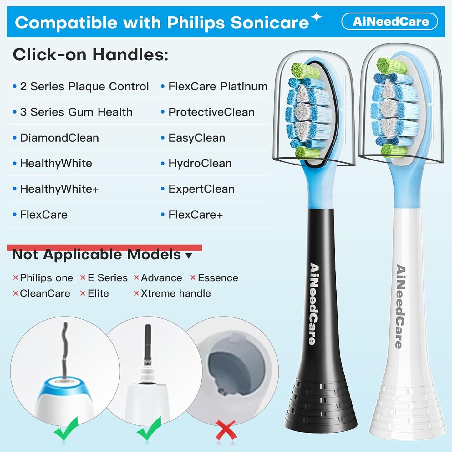 Sonicare Replacement Heads - Electric Toothbrush Heads for Philips Sonicare | 12 Pack (6 White + 6 Black)
