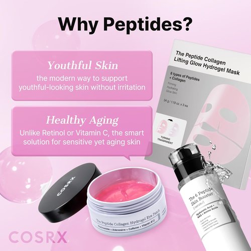 COSRX Pink Peptides Collagen Eye Patches - Reduce Puffy Eyes & Dark Circles | 60 Hydrogel Under Eye Masks