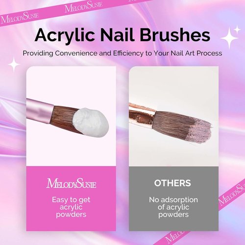 MelodySusie Acrylic Nail Brush Set - 4 Professional Brushes for Acrylic Powder & 3D Nail Art | Sizes 8/12/14/16