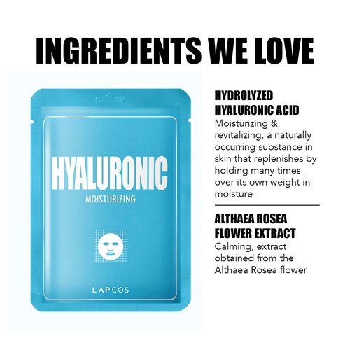 LAPCOS Hyaluronic Acid Sheet Mask - Daily Hydrating Face Mask | Nourishes & Protects Skin, 5-Pack