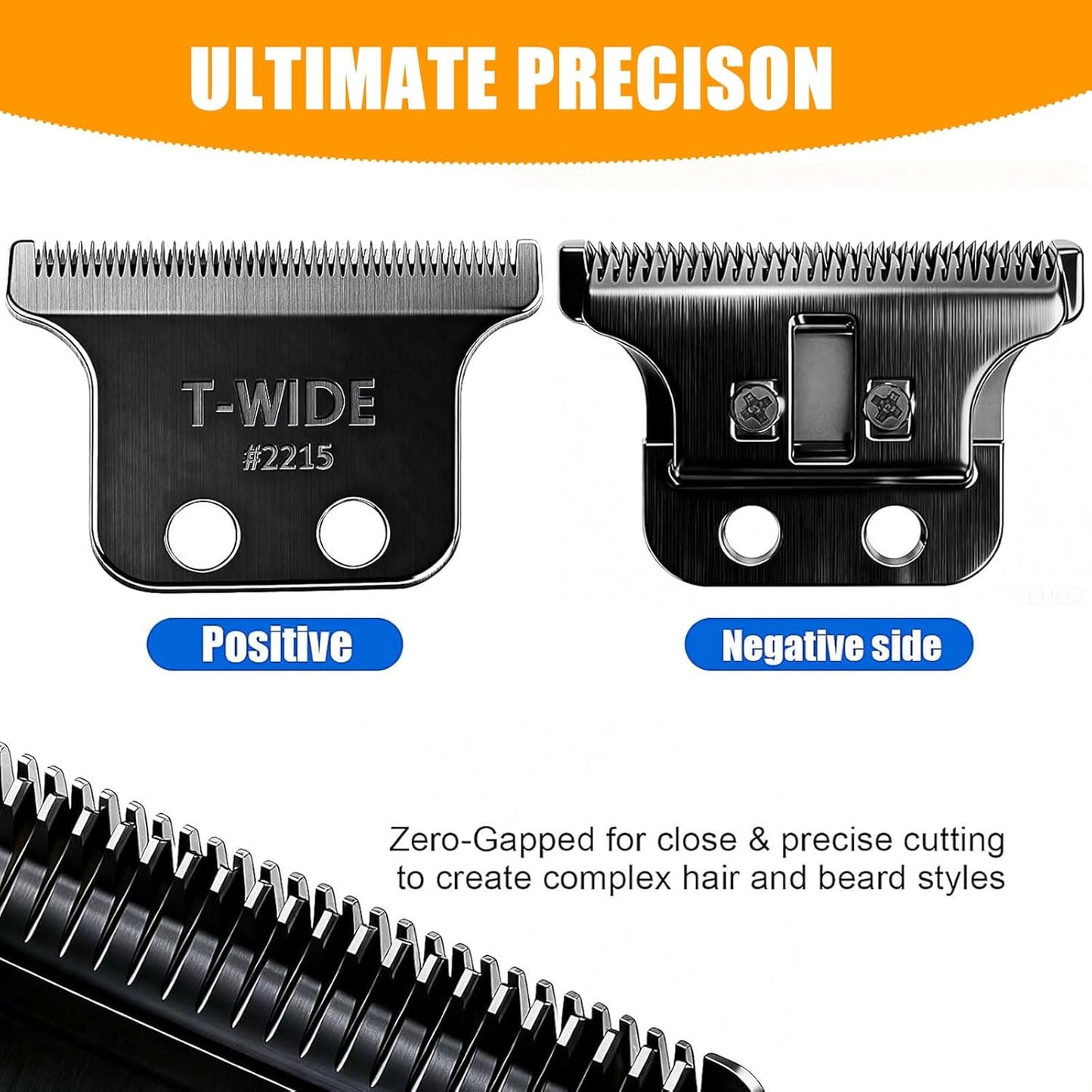Wahl 5 Star Detailer Li Trimmer Replacement Blades - Adjustable Stainless Steel Zero-Gap (Black)