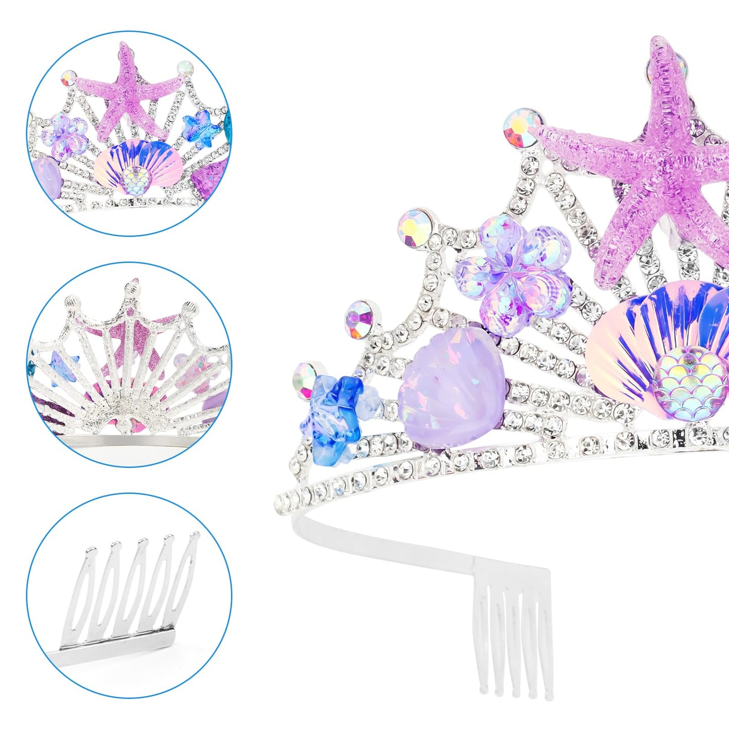 GAFATORY Mermaid Tiara for Women with Comb Mermaid Crown Adult Mermaid Mermaid Headband Hair Accessories Costume women Mermaid Birthday Purple Blue Pink Tiaras Starfish