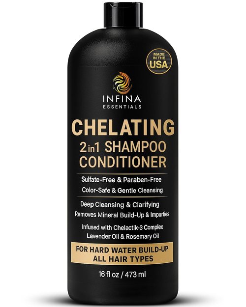 INFINA ESSENTIALS Hard Water Shampoo & Conditioner 2-in-1 - Chelating Cleanser for Mineral Buildup | Sulfate-Free, Color Safe | 16 fl oz