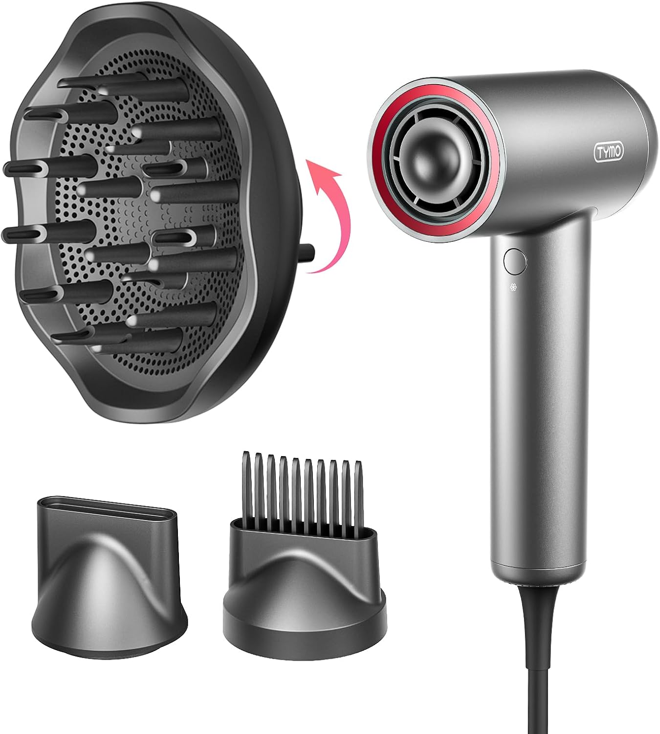 TYMO Hair Dryer - 1500W High-Speed Professional Blow Dryer with Diffuser & Comb | Fast Drying, 3 Speeds, Low Noise
