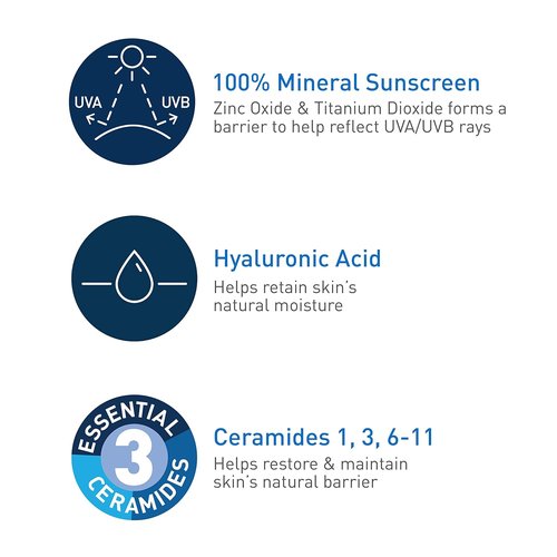 CeraVe Mineral Sunscreen SPF 30 - Hydrating Zinc Oxide & Titanium Dioxide Formula, 5 oz