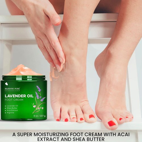 Majestic Pure Lavender Oil Foot Cream - Soothing Moisturizer for Dry, Cracked Skin - 8 oz