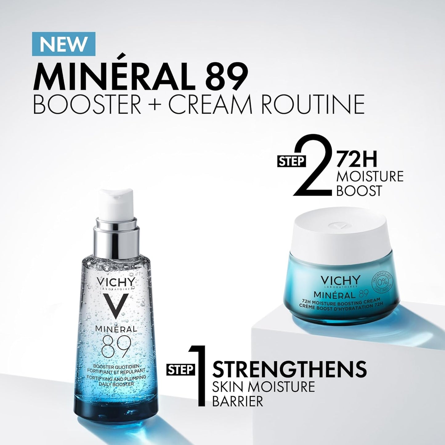 Vichy Mineral 89 Moisture Boosting Cream - Fragrance-Free Daily Face Moisturizer for All Skin Types
