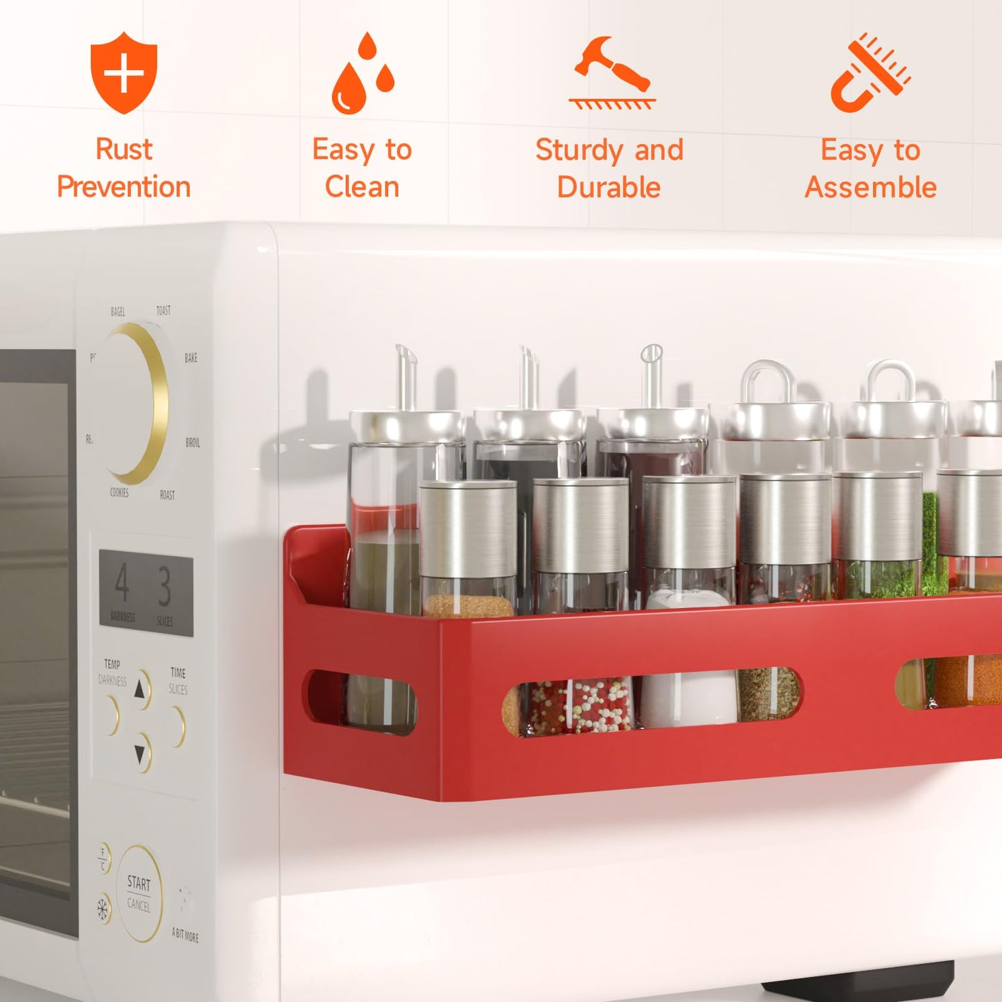 4 Pack Strong Magnetic Spice Rack for Refrigerator, Multipurpose Magnetic Shelf for Fridge with 4 Hooks for kitchen and Bathroom Organization, Black