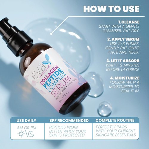 Eva Naturals Collagen Serum - Anti-Aging Multi-Peptide Face Serum with Hyaluronic Acid | Fragrance-Free 2 oz