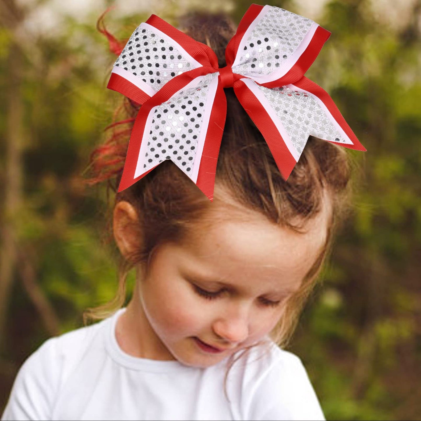 12 PCS 8" Large Glitter Cheer Bows Shiny Girl Hair Bows Ponytail Holder Sparkly Red Cheerleading Softball Team Bow Hair Accessories