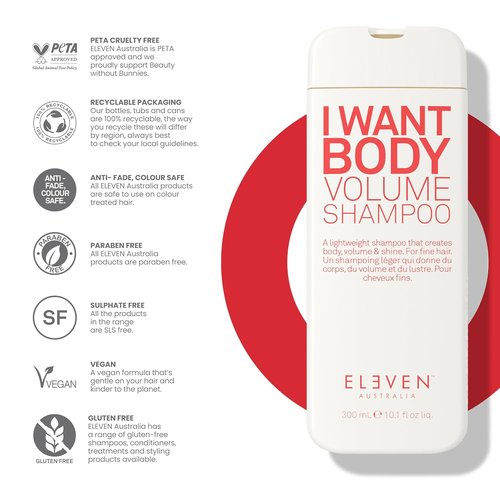 Eleven Australia I Want Body Volume Shampoo - Volumizing & Thickening Formula for Fine Hair | Sulfate-Free, Unisex