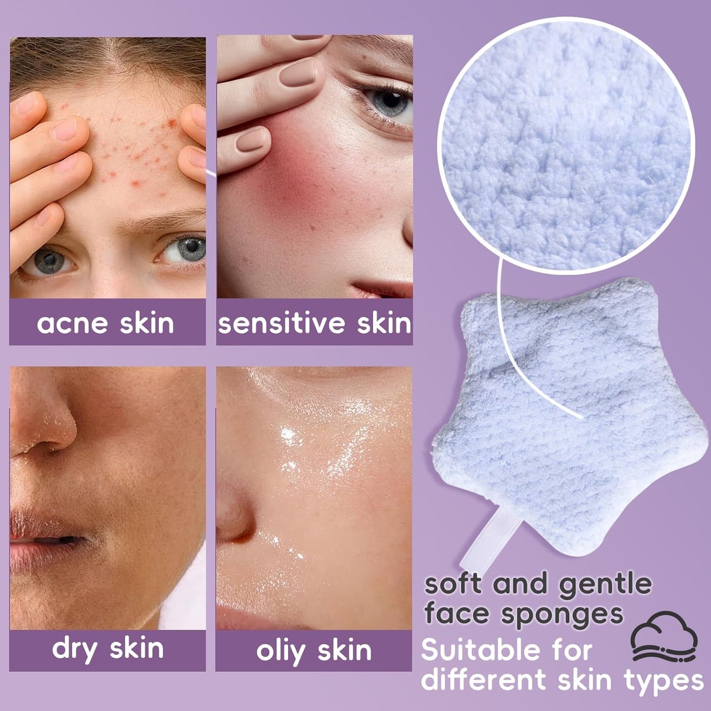 BS-MALL Gentle Facial Sponges - 10 Reusable Makeup Removal Pads with Travel Bag | Deep Clean & Exfoliate