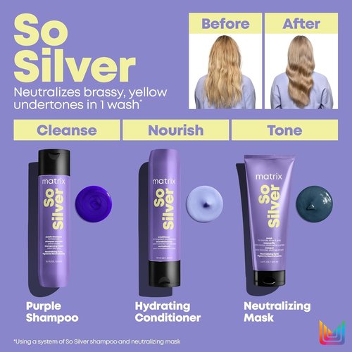 Matrix So Silver Deep Conditioning Conditioner - Revitalize Dull Blonde & Silver Hair | Vegan Formula for Dry, Damaged Locks