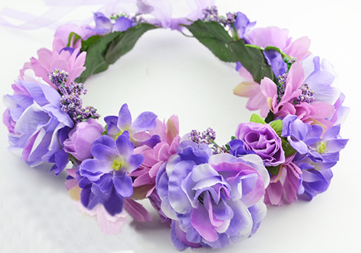 Trepveter Purple Flower Crown, Adjustable Size with Ribbon, Boho Style Hairband for Maternity Photo Props, Weddings, Parties, Proms