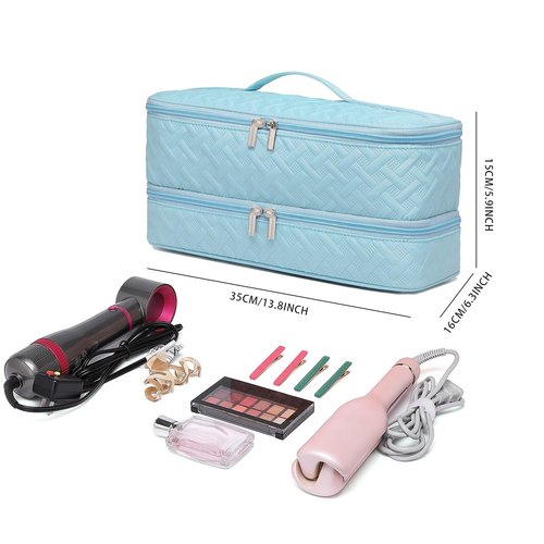 ARLMEGOR Double-Layer Travel Carrying Case for Hair Dryer/Shark Flexstyle/Dyson Airwrap and Hair Styler Attachmentst Portable Storage Organizer Bag Hair Tools Travel Bag (Blue)