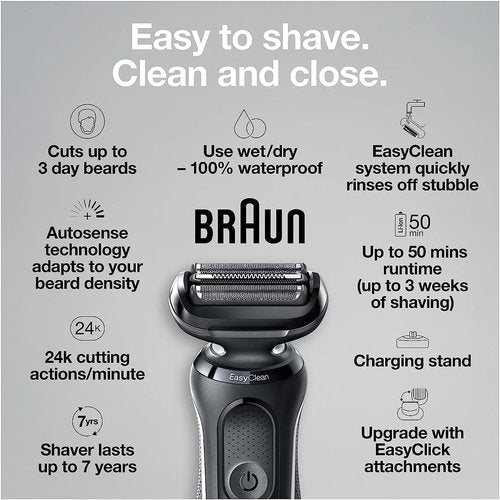 Braun Electric Razor - Waterproof Foil Shaver Series 5 5050cs | Wet & Dry Shave with Beard Trimmer & Charging Stand - Blue