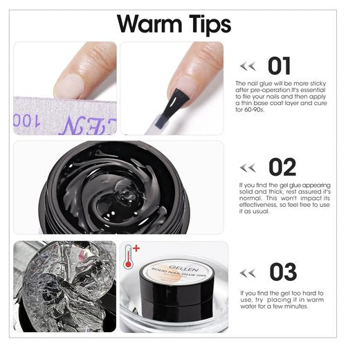Gellen Solid Nail Glue Gel for False Nail Tips, Huge Capacity 15g Press on Solid Acrylic Nail Glue Gel for Salon Art DIY at Home, Need UV Light Cured