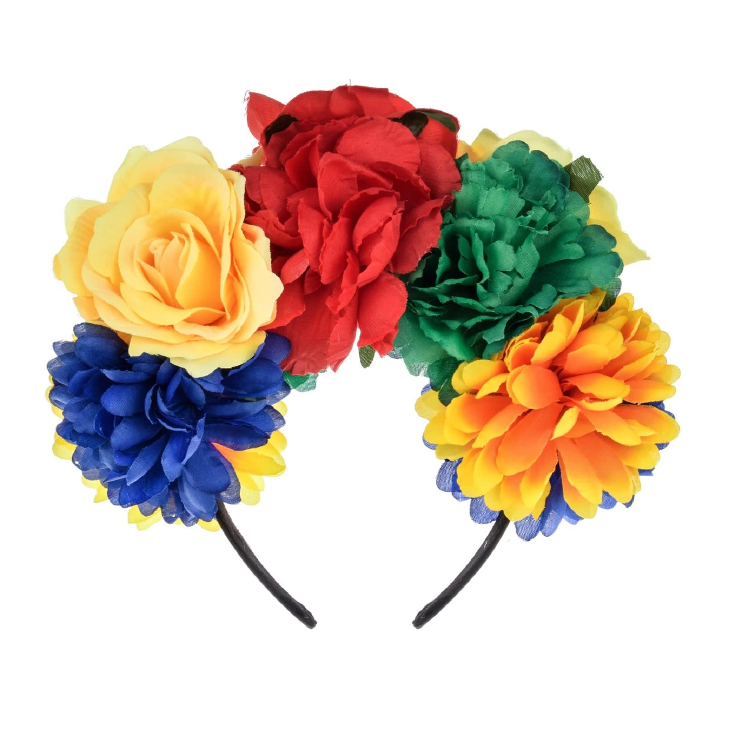 Vividsun Rose Flower Headband Floral Crown Day Of The Dead Headpiece (C yellow red green)