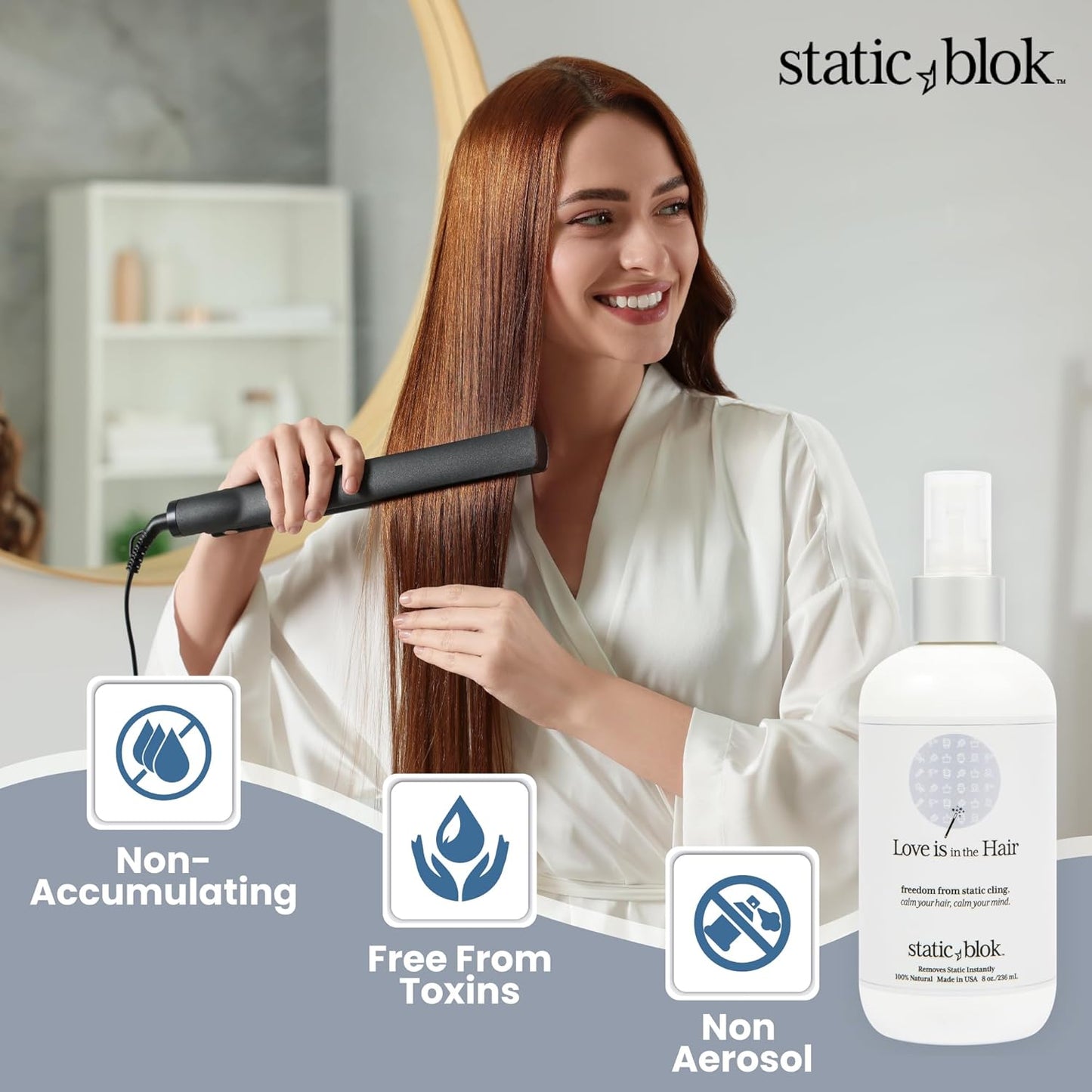 Static Blok Anti-Static Spray for Hair - Eliminate Static Cling & Flyaways - 8oz All-Day Freshness
