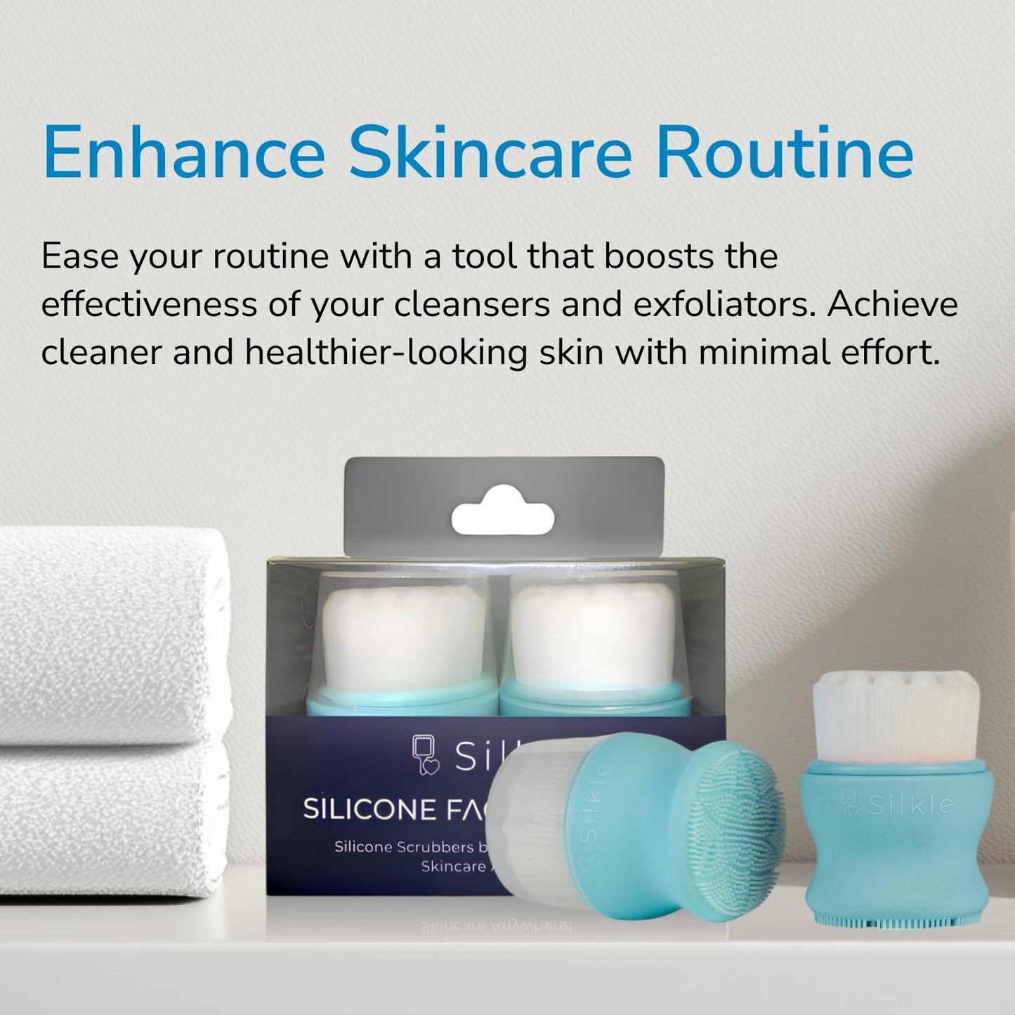 SILKLE Silicone Face Scrubber - Versatile Skincare Essential for Gentle Facial Cleansing, Exfoliation and Scrub - Exfoliating Face Wash and Cleanser Brush for Your Skin - 2 Pack - Blue