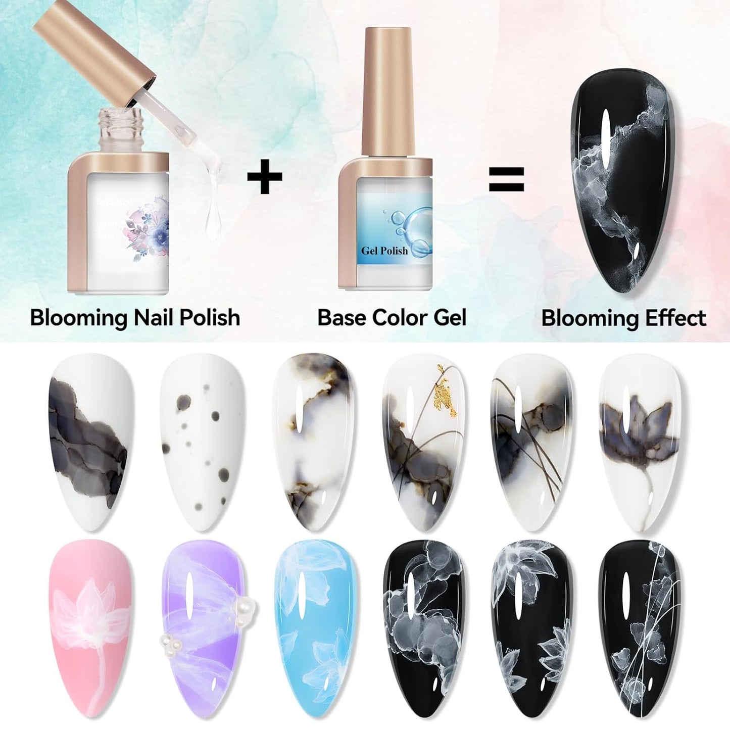 Blooming Gel | Black & White Marble Nail Polish - 12ML Watercolor Ink for Stunning DIY Flower Nail Art (2PCS)