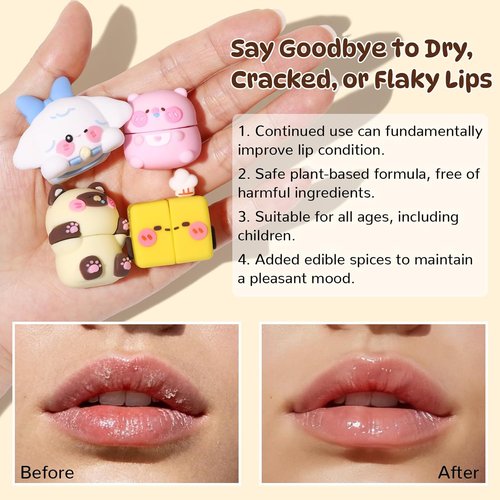 Cloud Comfort Lip Balm - 4 Tubes Fruit-flavored Moisture Lip Balms, Blueberry, Jasmine, Orange, and Peach Flavors, 3-in-1 Repairs Lip Damage Caused by Dryness, Makeup and UV Rays (4 Pack)