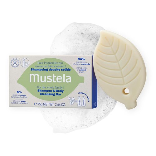 Mustela Solid Shampoo & Body Cleansing Bar - Fragrance-Free, Vegan Formula with Avocado & Olive Oil | 2.64 oz.