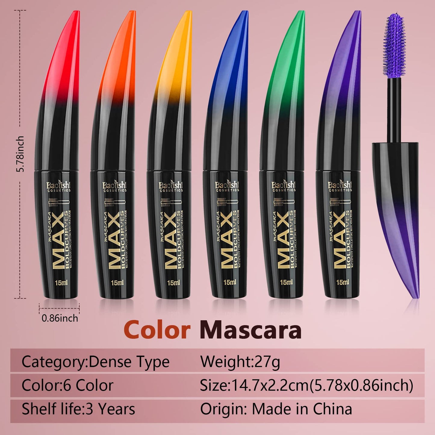 PhantomSky Waterproof Mascara, 6 Colors Colored Mascara Set Manga Lashes Extensions, Coloured Mascara Magic Color Skinny Mascara Blue Mascara, Extra Long Thick & Voluminous Lash Mascara