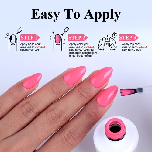 Imtiti Neon Gel Nail Polish - 0.5 Fl Oz Neon Pink, LED/U V Soak Off, DIY Nail Art Starter Kit