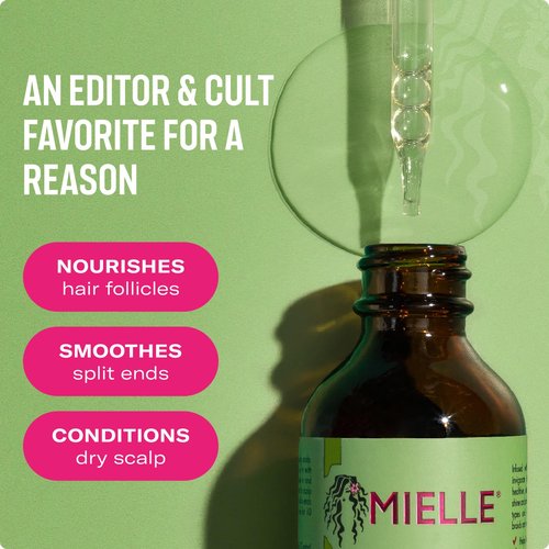 Mielle Organics Rosemary & Mint Hair Oil - Strengthening Biotin Oil for Frizzy, Damaged Hair - 2 Ounce Treatment for Split Ends & Dry Scalp