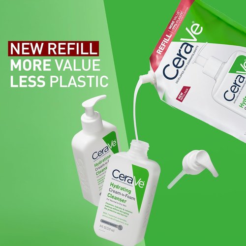 CeraVe Hydrating Foam Cleanser - Gentle Makeup Remover for Dry Skin | 16 oz Fragrance-Free Refill