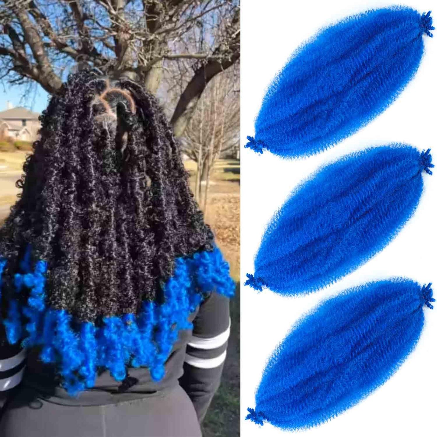 Afro Twist Hair 12 Inch Blue Marley Braids Hair Afro Kinky Curly Hair Extensions for Faux Locs (12 Inch (Pack of 3), Blue#)