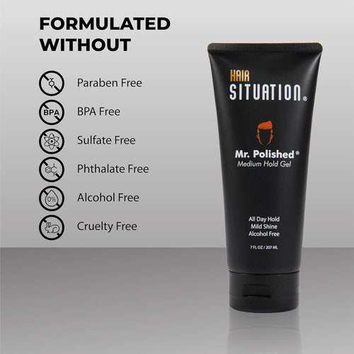 Mr. Polished Hair Styling Gel - Medium Hold, Alcohol-Free, Anti-Frizz Formula | 7 Fl Oz for All Hair Types