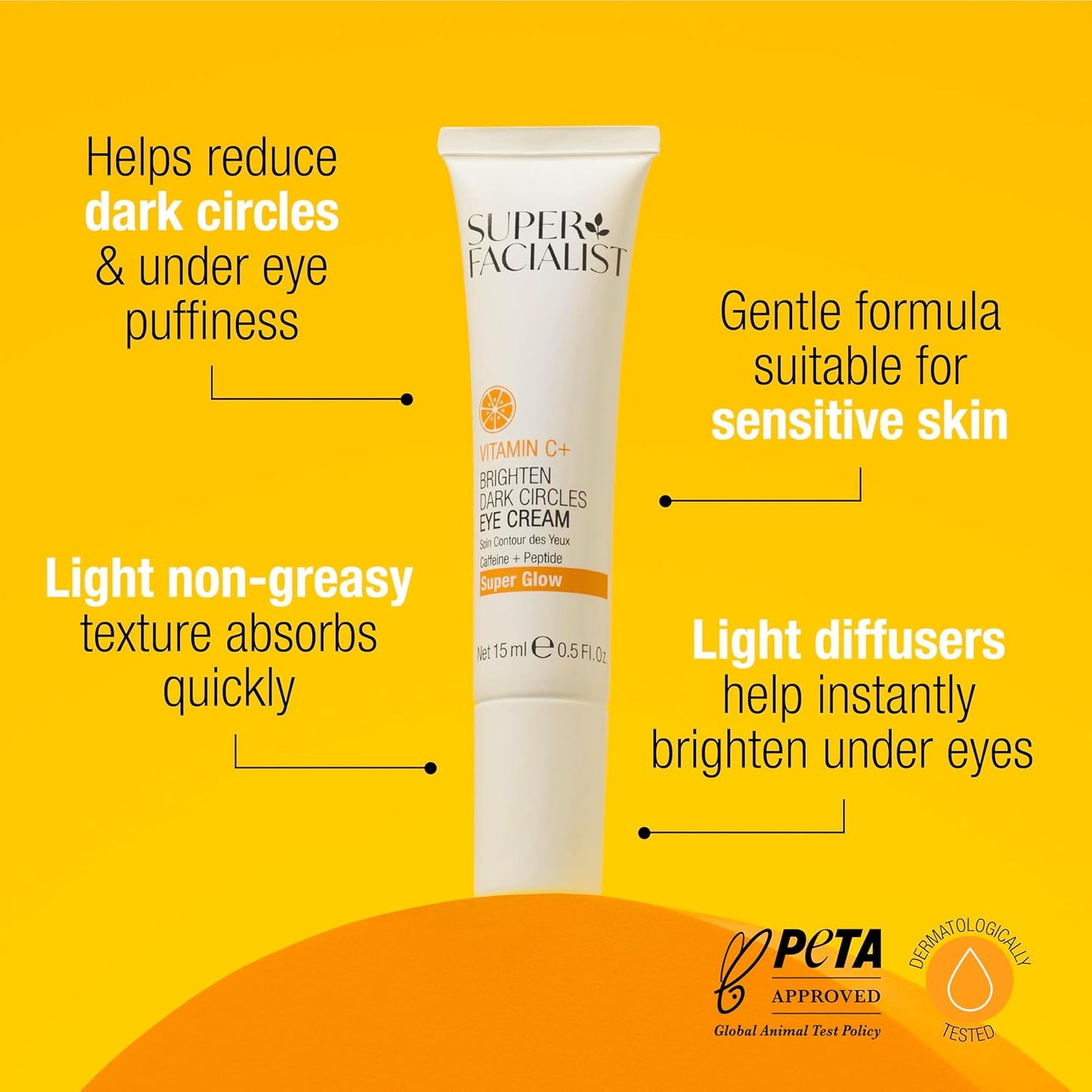 Super Facialist Vitamin C + Caffeine Under Eye Cream - Dark Circle Treatment & Puffiness Relief | 0.5 oz