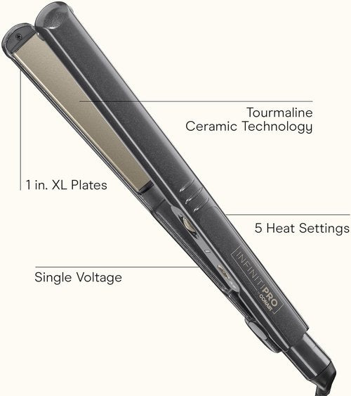 INFINITIPRO BY CONAIR Tourmaline Ceramic 1-Inch Flat Iron - Versatile Hair Straightener & Curler | 5 Heat Settings, Metallic Gray