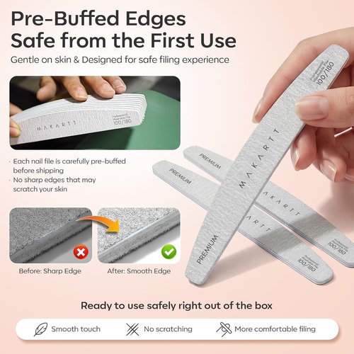 Makartt Nail File - Professional 100/180 Grit Emery Boards | 10 Pcs Zebra Double-Sided Coarse Fingernail Files for Acrylic & Gel Removal